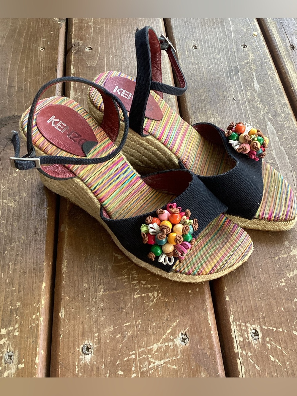 Y2k Kenzo Chunky Boho Beaded Espardille Platform Sandals Shoes 37